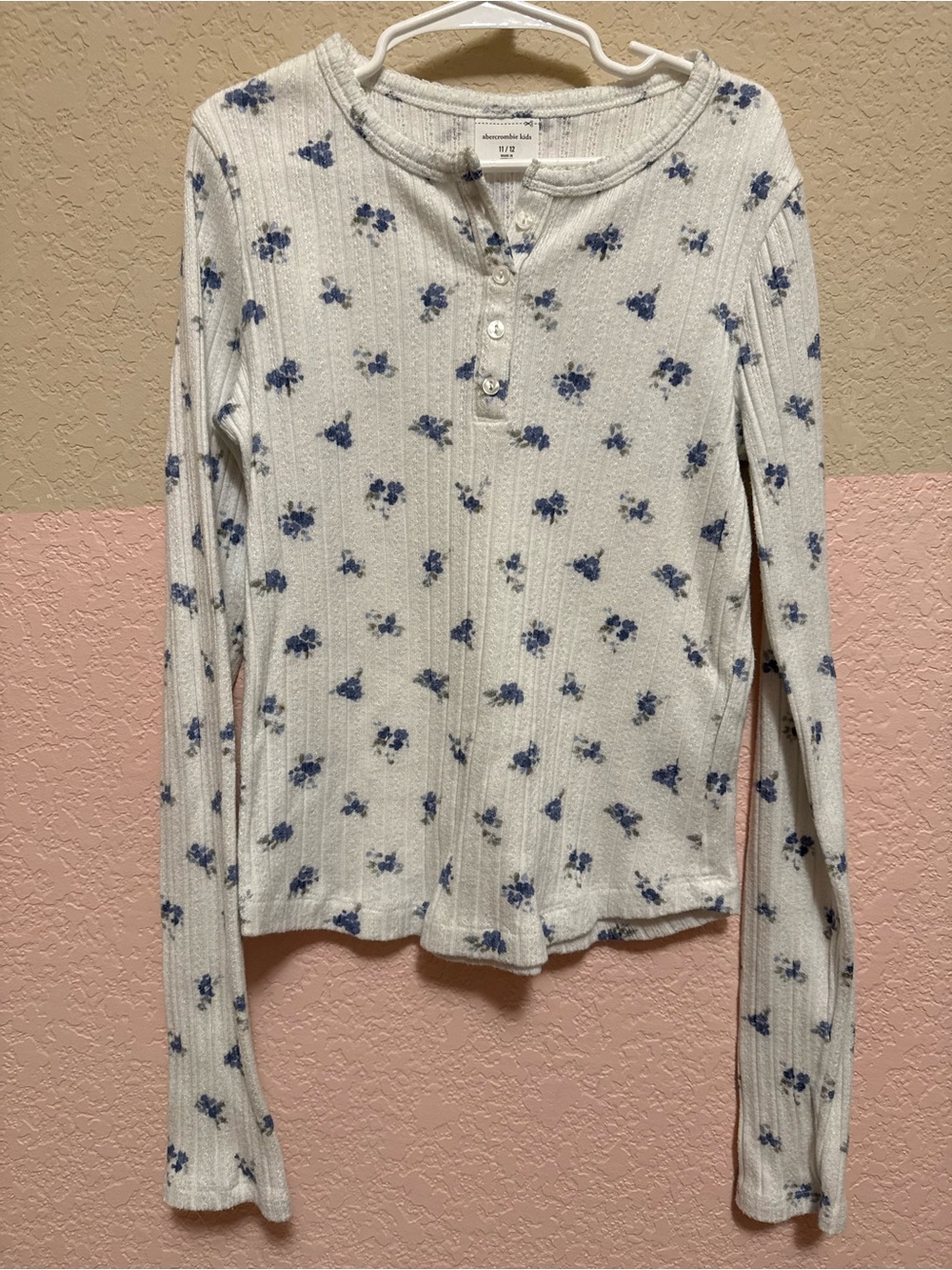 abercrombie kids White Henley with Blue Floral Accents
